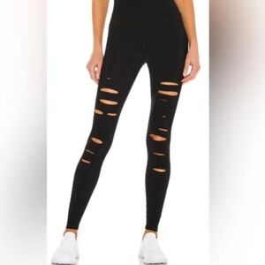 High Waisted Ripped Warrior ALO Yoga Black Leggings